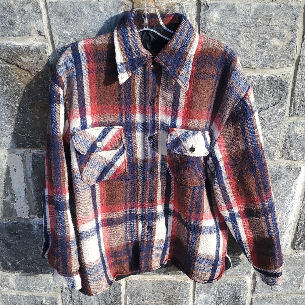 Vibrant King Arthur Wool Blend Plaid Button-Up Shacket Large